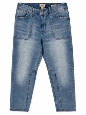 Logo women’s jeans, slight cargo style, front pockets, women’s size 12. EUC